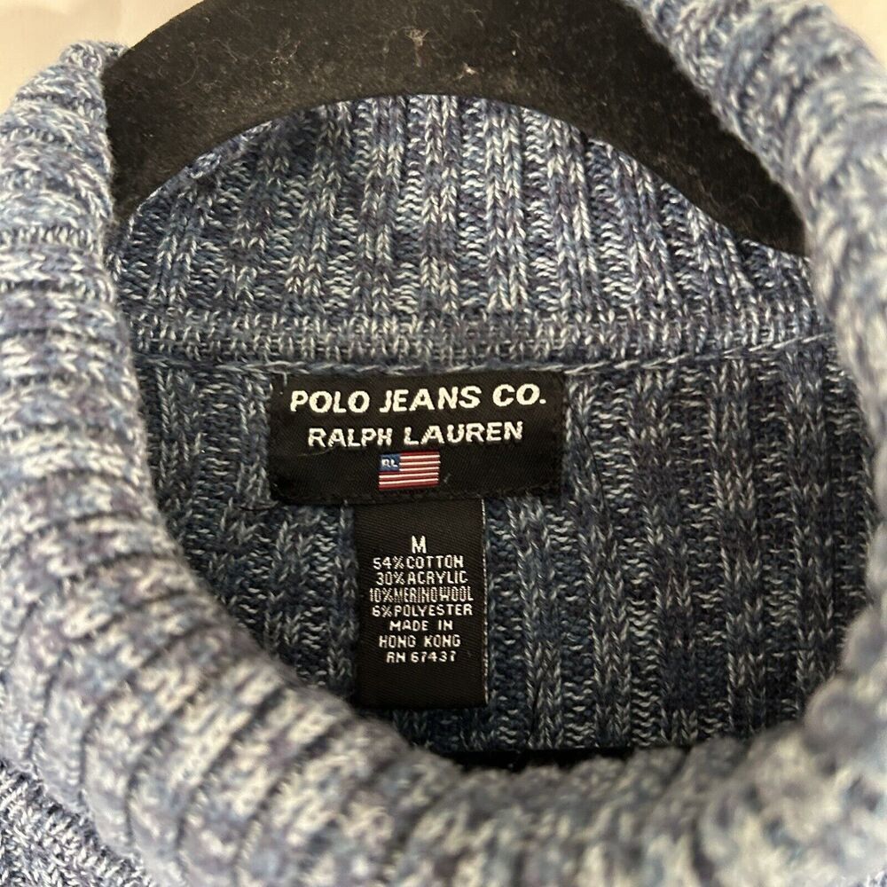 Polo Jeans Co Sweater SZ Medium Blue Ribbed Turtle Neck Long Sleeve - Picture 5 of 9